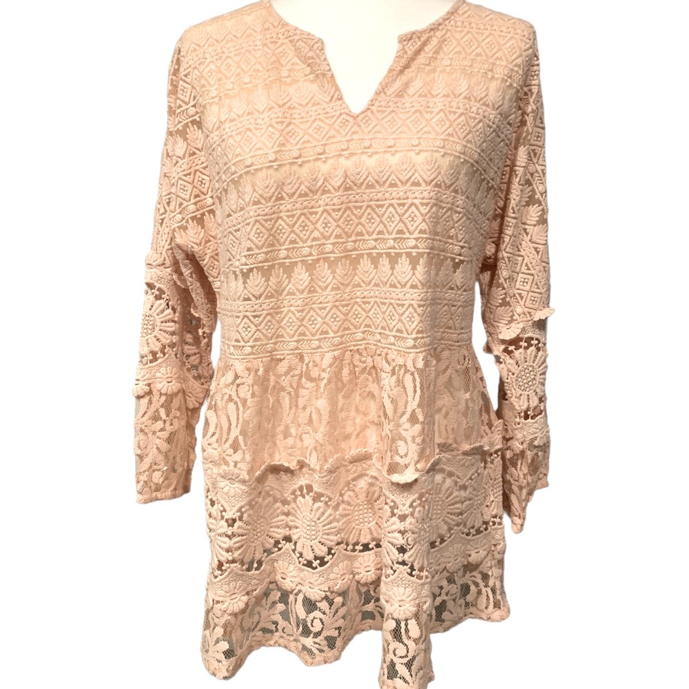 Sundance Crochet Lace Cream Long Sleeve Top Size Medium